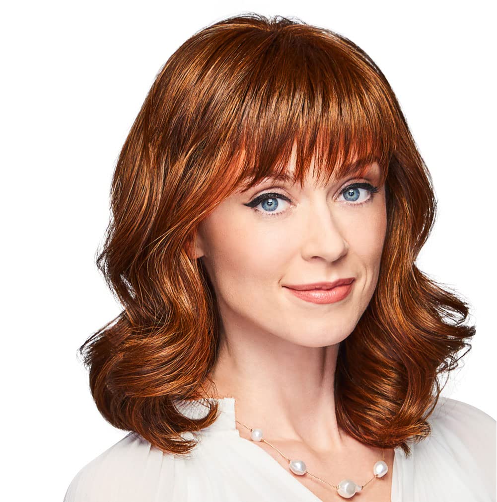 GABOR Ambitious Essential Collection Wig Cap, Mid-Length With Soft Bangs and Beachy Wave by Hairuwear, Brown Grey