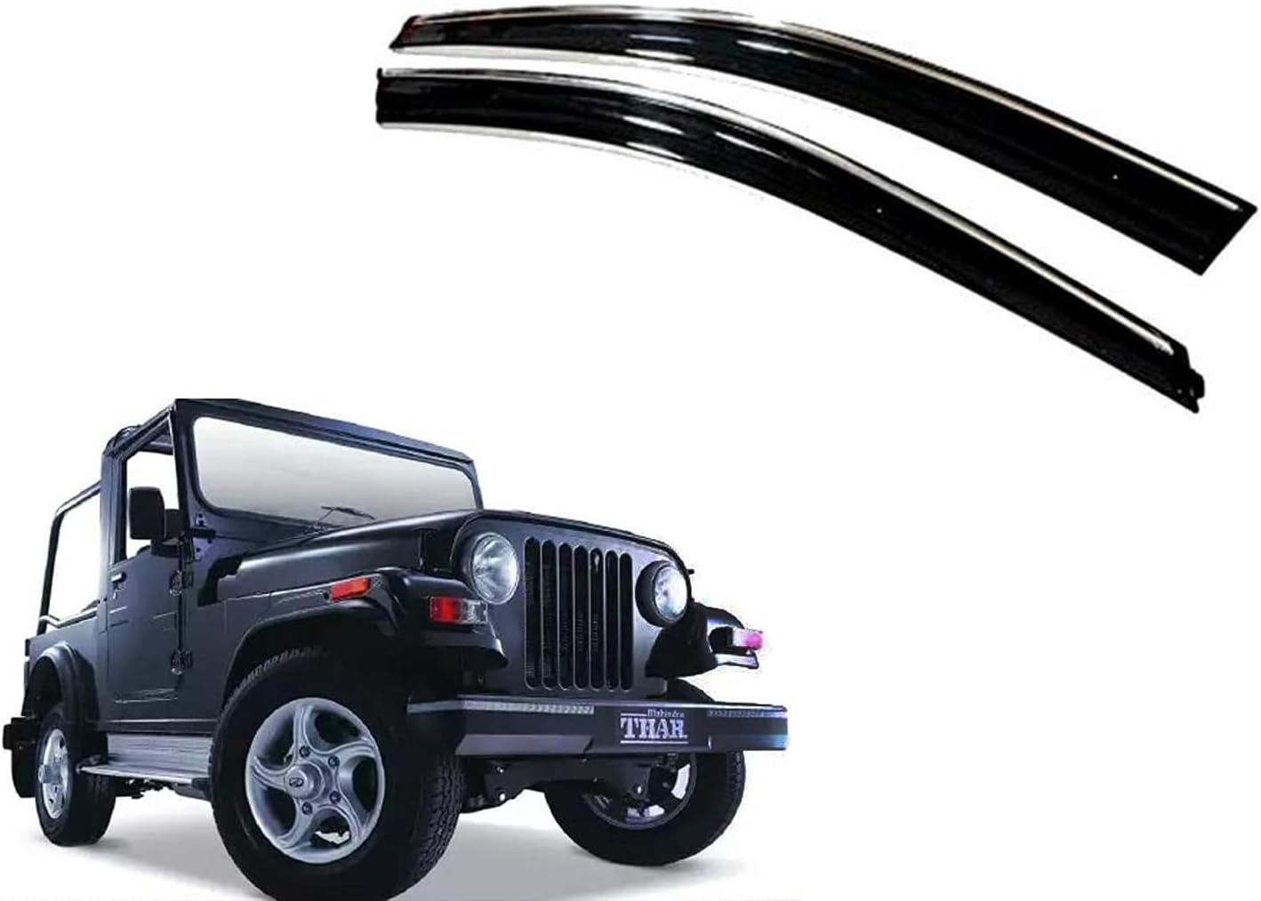 CAR SAAZ Chrome Line Door Visor for Thar Type 1(2010-2019)(Set of 2Pcs) | Rain Guard | Wind Deflector