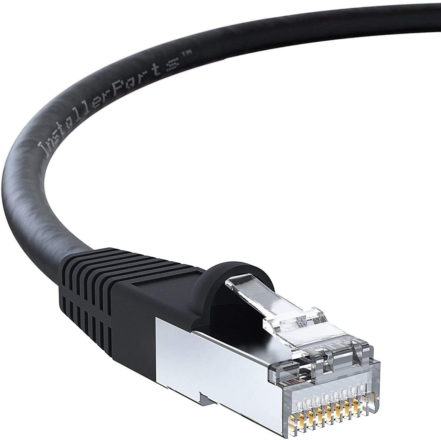 InstallerParts Ethernet Cable CAT5E Cable Shielded (FTP) Booted 35 FT - Black - Professional Series - 1Gigabit/Sec Network/Internet Cable, 350MHZ