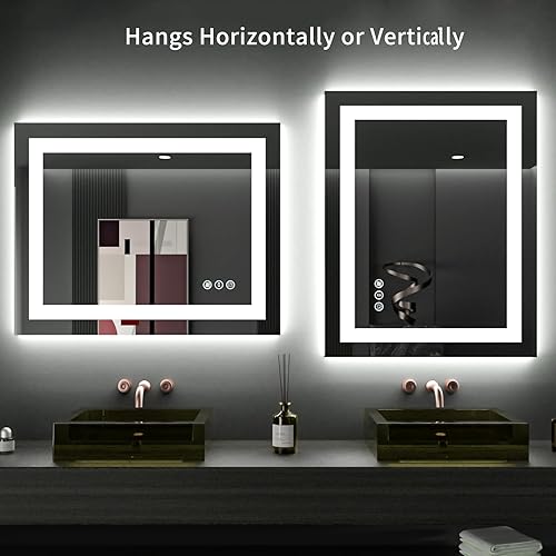 Miniatura 6 de LOAAO Espejo de baño LED de 24 x 30 pulgadas con luces, antiniebla, regulable, retroiluminado + iluminado frontal, espejo de tocador de baño