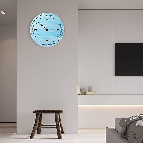 Miniatura 9 de Reloj de marea de madera de madera azul de la costa este del océano, reloj de marea de madera, marea alta y baja, para colgar en la pared, reloj de