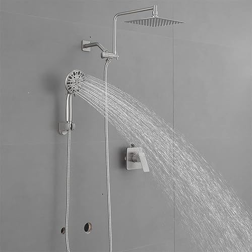 Miniatura 3 de Grifo de sistema de ducha de baño de 8 pulgadas, cabezal de ducha de alta presión, cabezal de ducha de mano de 7 rociadores con brazo de extensión
