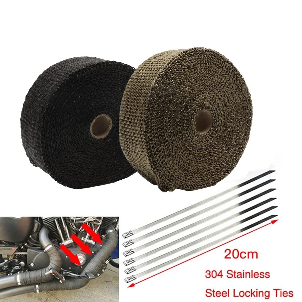 Cinta Anticalorica Para Escapes Cinta térmica de escape de 5cm x 5M/10M/15M/20M, cinta térmica de fibra de vidrio, rollo de aislamiento múltiple resistente con bridas de acero inoxidable Cinta Termica
