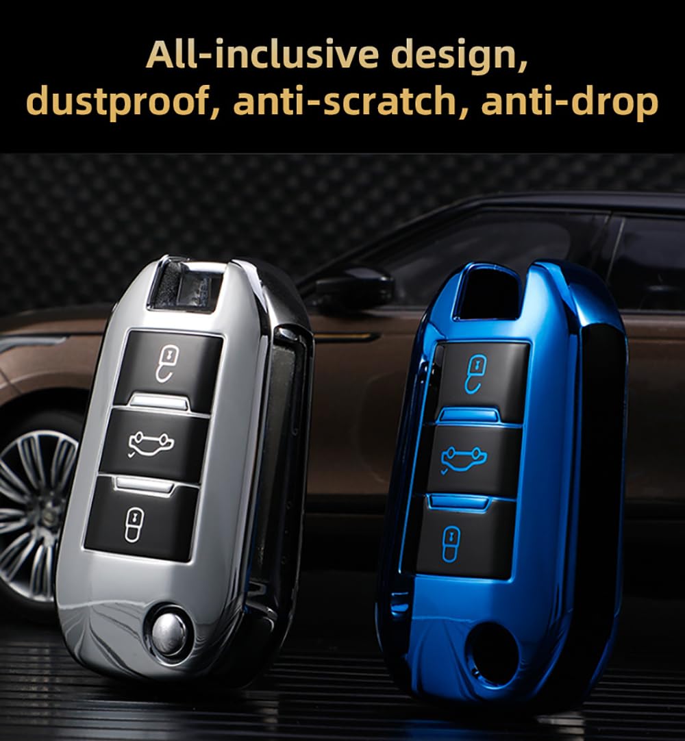 Ontto Car Key Fob Cover Fit For Peugeot 208 308 508 2008 3008 5008 For Citroen C3 C4 DS3 Opel Corsa Astra Folding Key Holder TPU Smart Shell Case - View #2