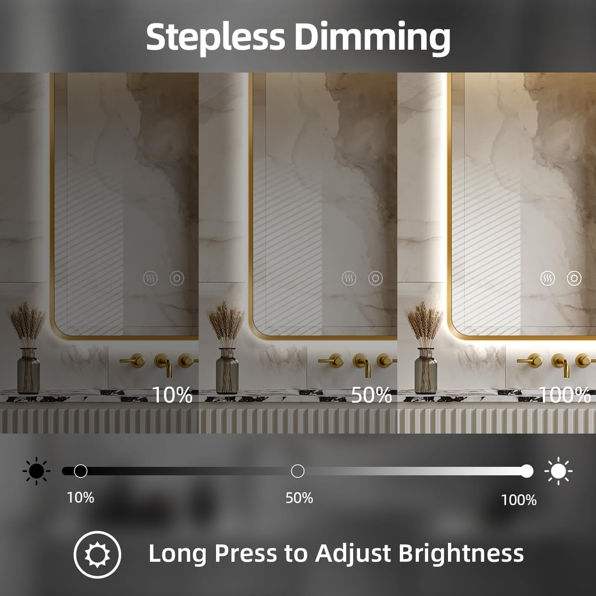 40"H x 24"W Arched LED Bathroom Mirror, Brushed Gold Framed Backlit Vanity Mirror with Lights, Wall Mounted Lighted Mirror, Dimmable 3-Color Shatter-Proof Arch Smart Mirror, UL-Listed, CRI 90+