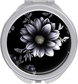 Black with Flower Travel Makeup Mirror Portab...