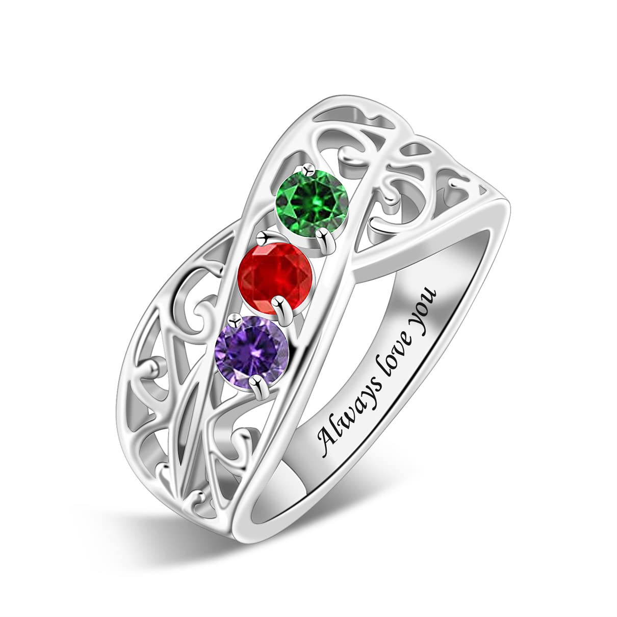 YITUB Sterling Silver Personalized Mothers Ring with 1-6 Simulated Birthstones Custom Family Rings Mothers Day Birthday Anniversary Jewelry Gifts for