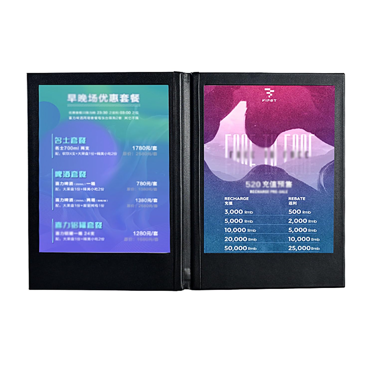 Couvertures de menu lumineuses en PU et acrylique rigide pour l'hôtellerie de prestige