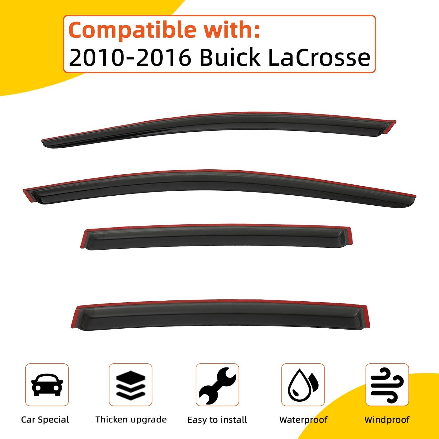 Rain Guards Compatible with 2010-2016 Buick Lacrosse Tape-On Side Window Visor Wind Deflector Vent Visors Car Accessories 4pcs for 2010-2016 Buick LaCrosse
