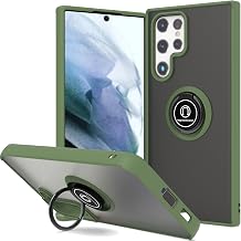 CoverON Ring Phone Cover Designed for Samsung Galaxy S22 Ultra Case, Clear Hard Back Rubber Grip Magnetic Mount Compatible - Army Green