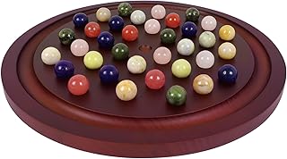 Large Marble Solitaire Board Game Wooden Containing 36 Colored Natural Stone Marbles Strategy and Smart Games Classic Natu...