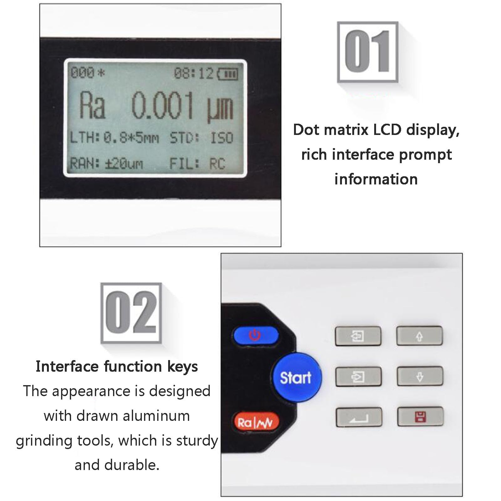 Sur-face - Probador de rugosidad, perfilómetro digital de alta precisión de 0,001 um con pantalla LCD, sonda de diamante, para superficies de metal