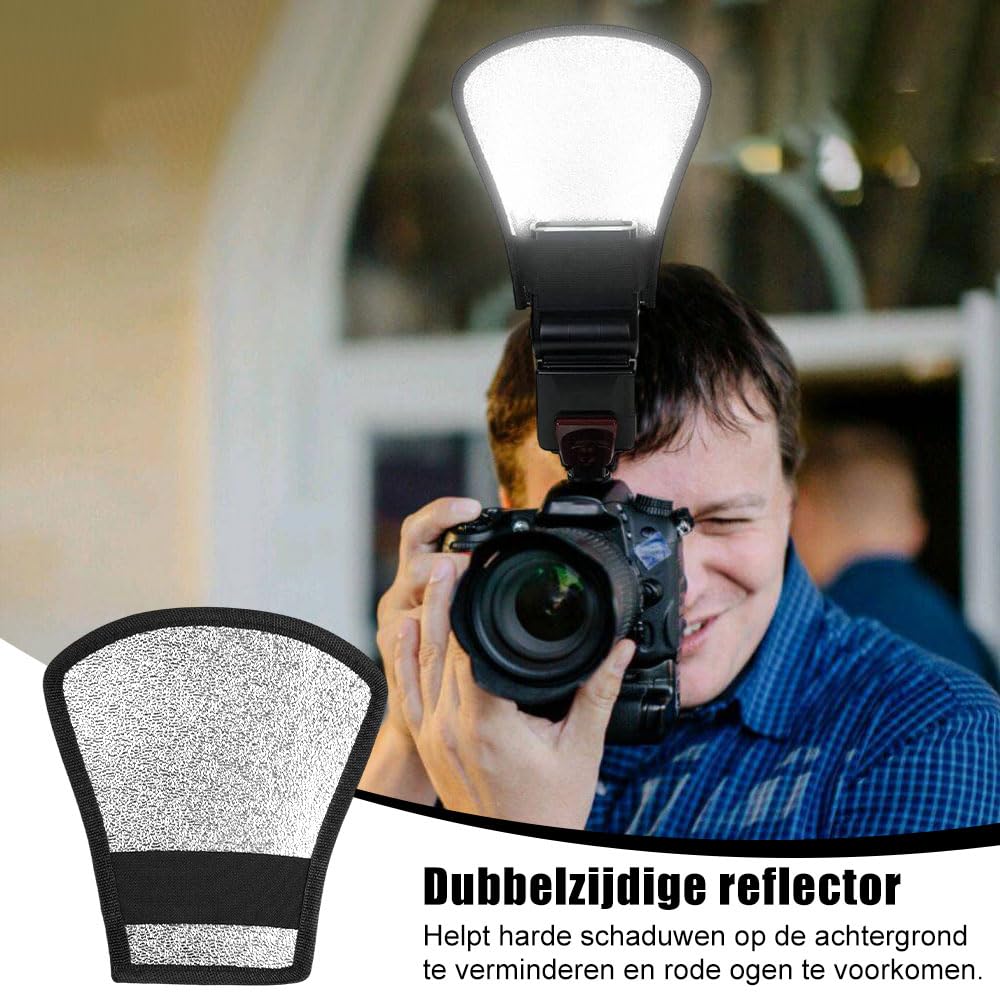 Uniwersalny dyfuzor błyskowy, 2 sztuki w 1, lampa błyskowa, 2 w 1, lampa błyskowa, softbox do lampy błyskowej, srebrny/biały reflektor z gumową taśmą, uniwersalne, do aparatu, studia