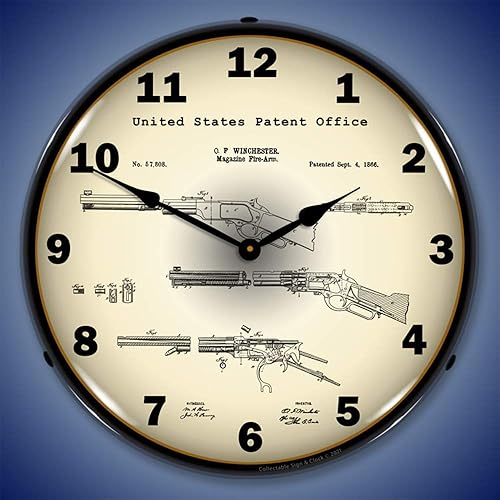 Miniatura 2 de Winchester - Reloj de pared LED con palanca y rifle de acción 1866, estilo retro, vintage, iluminado, 14 pulgadas