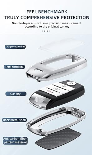 Miniatura 4 de ontto Funda para llavero Kia, diseño de carbono, para accesorios Forte Koup Optima Rio, funda de metal para llaves de Sedona Sorento sin llave,