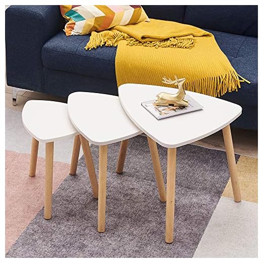 Panana Nest Of Coffee Tables Modern Set of 3 Triangle Occasional Stand End Side Tea Table for Living Room Office (White) 19 Panana Nest Of Coffee Tables Modern Set of 3 Triangle Occasional Stand End Side Tea Table for Living Room Office (White)