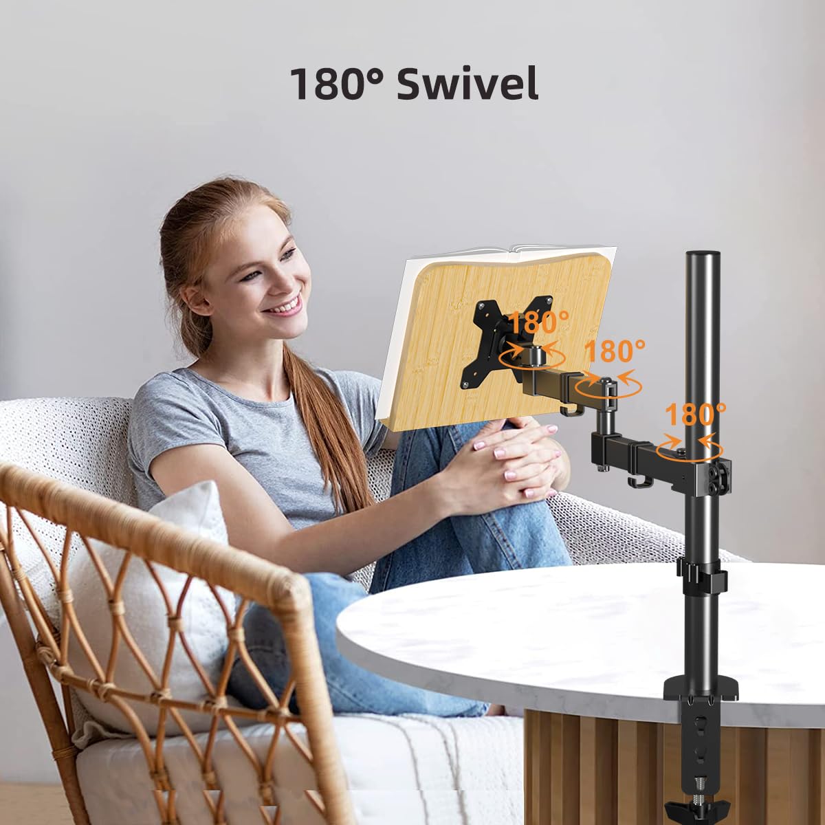 Bracwiser Bamboo Book Stand Height Adjustable with Clamp, Desktop Reading Mount Holder with Sturdy Page Clips 11x7.6 inch, MD7421TP006