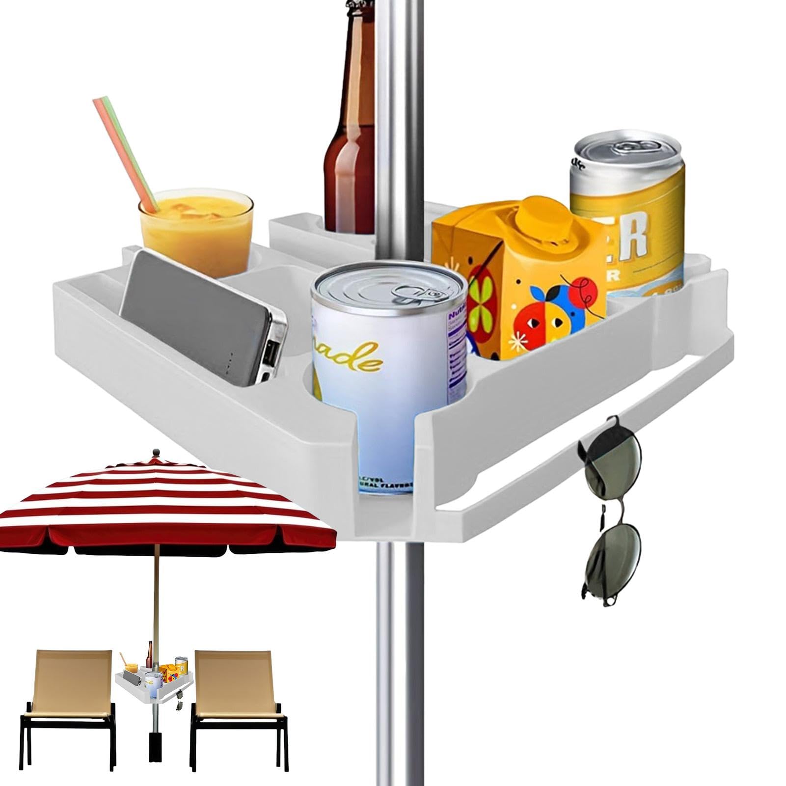 Bandeja de mesa para sombrilla de playa, soporte de mesa ajustable, mesa alta para sombrilla, bandeja para paraguas, accesorios de mesa para playa, piscina, playa, jardín, terraza, 33 x 33 x 4,5 cm