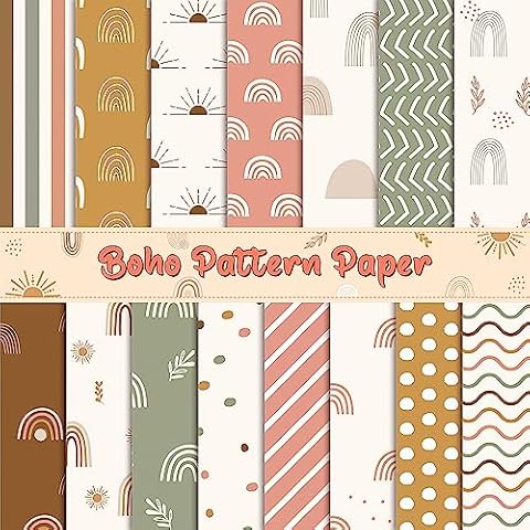 VERSRH 60pcs Boho Pattern Paper Party Decoration Set, Retro Boho Rainbow Double-Sided Decorative Craft Paper Cover