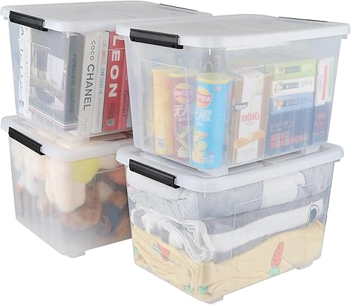 Miniatura 12 de Wekioger Contenedor de almacenamiento grande con tapa de 70 cuartos de galón, 4 paquetes, caja de almacenamiento de plástico con pestillo con ruedas