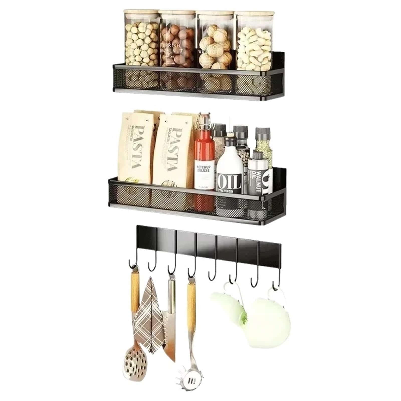 JTKSSCS Magnetic Shelf 3pc Magnetic Spice Rack For Refrigerator Side Storage Shelf Household Fridge Space Saving Kitchen Organizer(White)