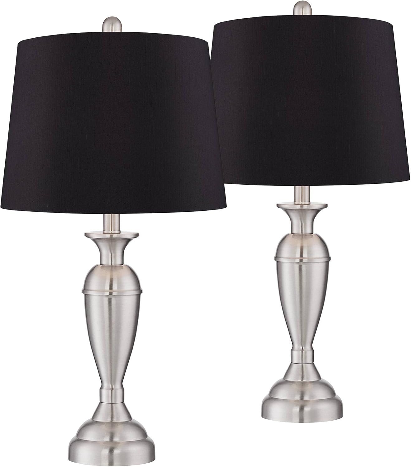 Regency Hill Blair Traditional Table Lamps 25" Tall Set of 2 Brushed Nickel Silver Metal Candlestick Black Faux Silk Drum Shade for Bedroom Living Room House Home Bedside Nightstand Office