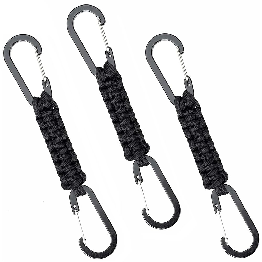 Maven Gifts Paracord carabiner keyring, 3 Pack Heavy Duty Key carabiner with Snap Hook & D-Ring, Multifunctional paracord Lanyard for Car Keys, Backpack, Tools, Men's EDC Gear key clip