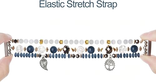 Miniatura 4 de V-MORO Pulsera compatible con correas Fitbit Versa 4Sense 2 para mujer, correa elástica elegante con cuentas de repuesto para Fitbit Sense 2Versa