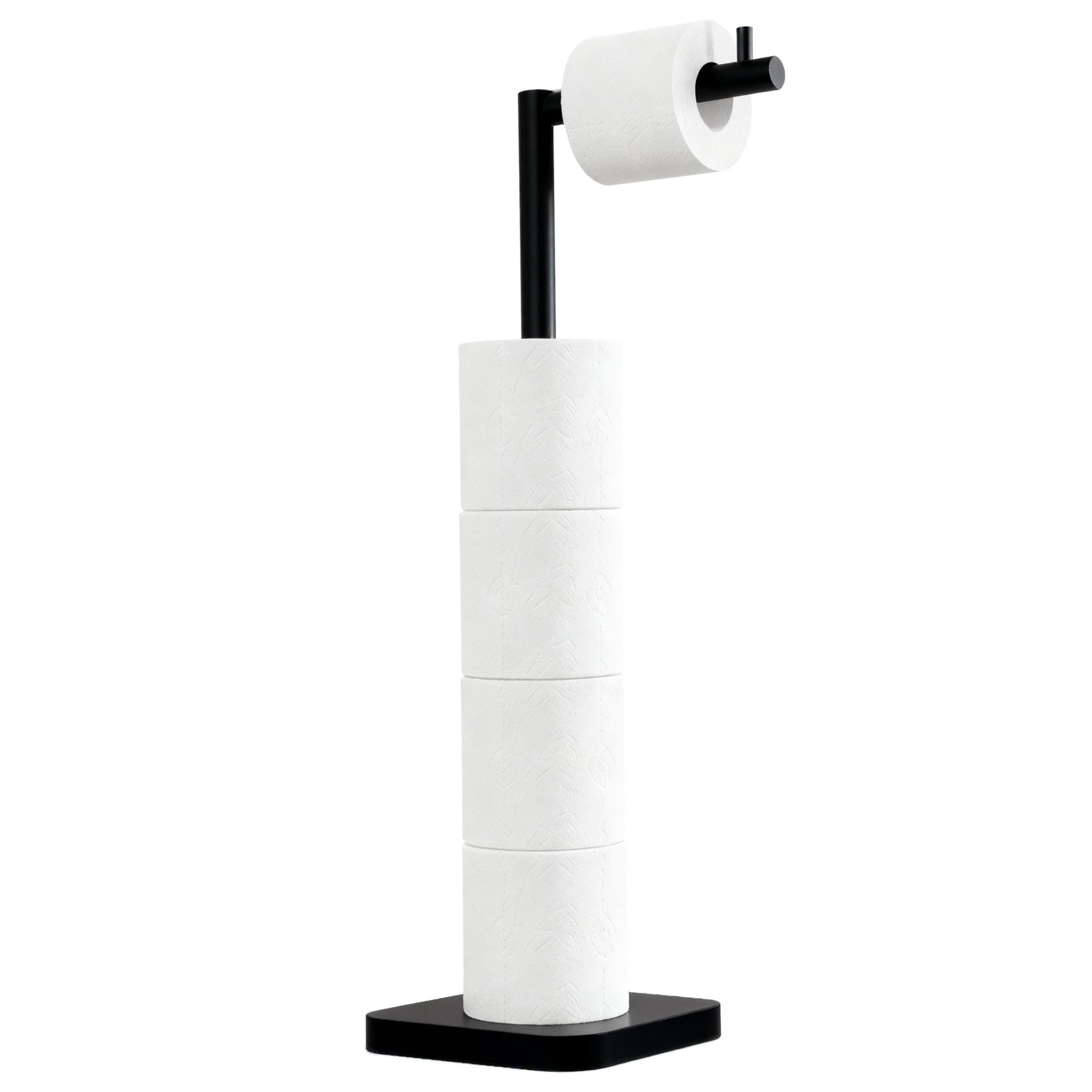Homitomi Black Toilet Roll Holder Free Standing – Toilet Roll Stand For 5 Rolls – Stainless Steel Loo Roll Holder With Heavy Stable Base – Pedestal Free Standing Toilet Roll Holder For Bathroom (Black)