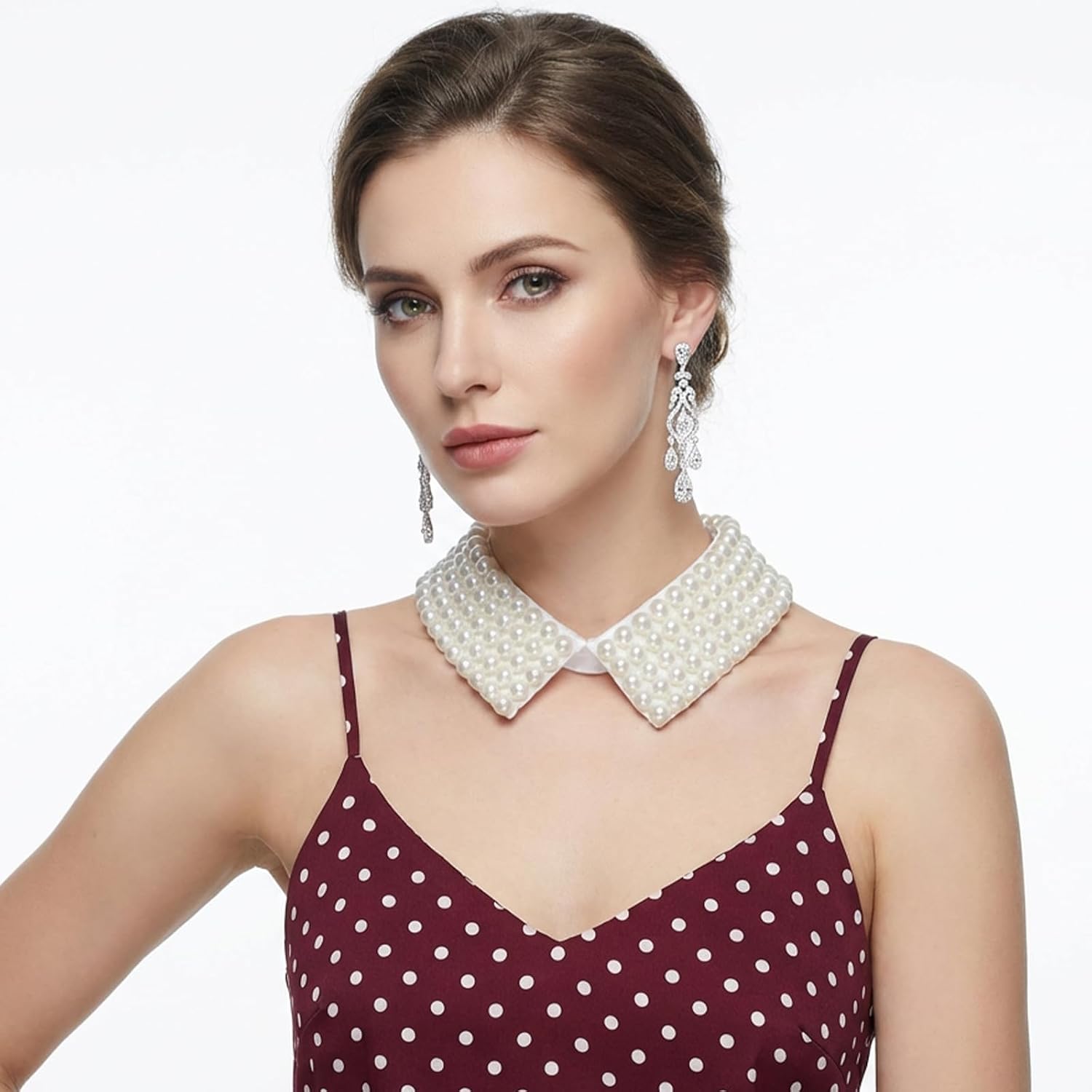 2 Pieces Pearl Collar Necklace for Women Detachable Fake Collar Simulated Pearl Beaded Bib Dickey Collars White Black
