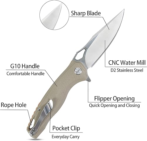 Miniatura 4 de Cuchillo de bolsillo plegable para exteriores con clip, cuchillos tácticos asistidos por resorte para senderismo, caza y campamento, cuchillo de