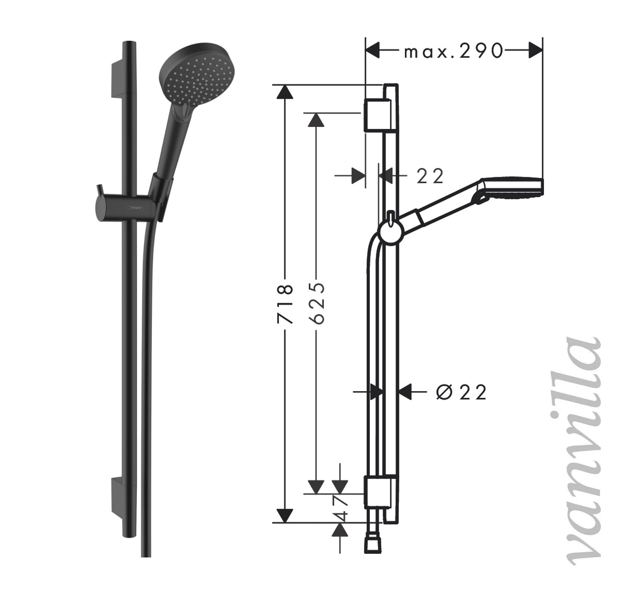 Vanvilla Dusch-Set Mit Hansgrohe Armatur – Unterputz Duschsystem In Schwarz Matt, Mit Regendusche & Handbrause