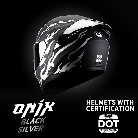 HAX Onix Full Face Motorcycle Helmets for Men Dual Visor Motorbike Helmets with Pinlock Ready DOT Approved Comfortable Fit Matte Black & Silver L
