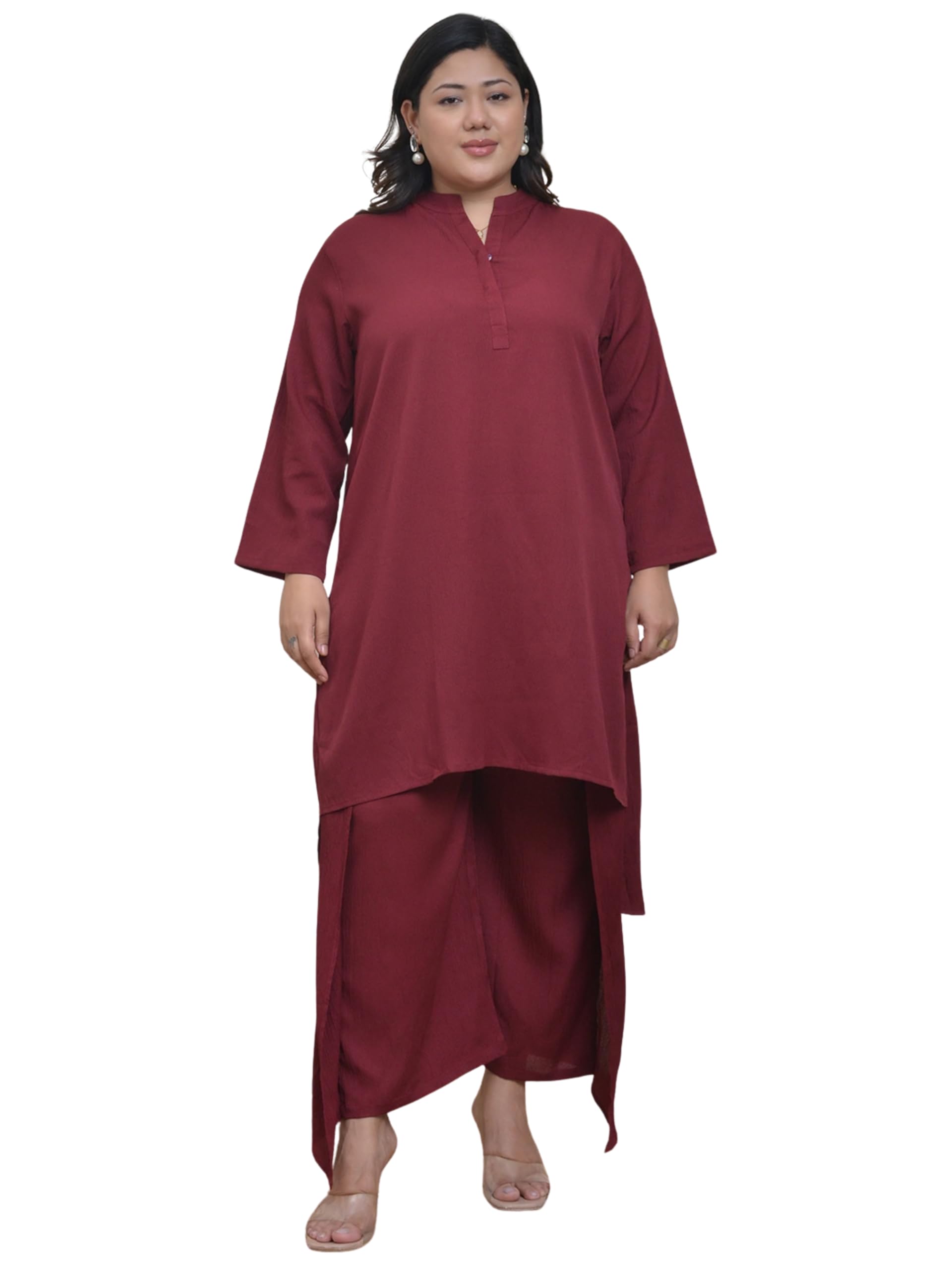 Maroon Solid Night Wear (A-Line Top & Bottom, Full Sleeve)-image-37