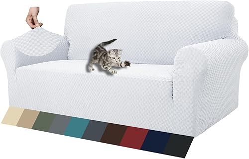 ZNSAYOTX - 1 funda de sofá jacquard para sofás de 3 cojines, de alta elasticidad para mascotas, antideslizante, protector de muebles (grande, blanco)
