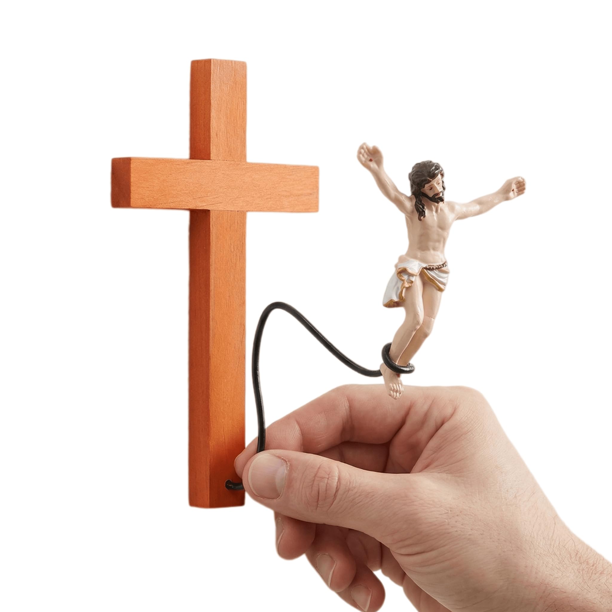 Cruz de resina Jesús artesanía sacra de alta fidelidad con acabado madera 8