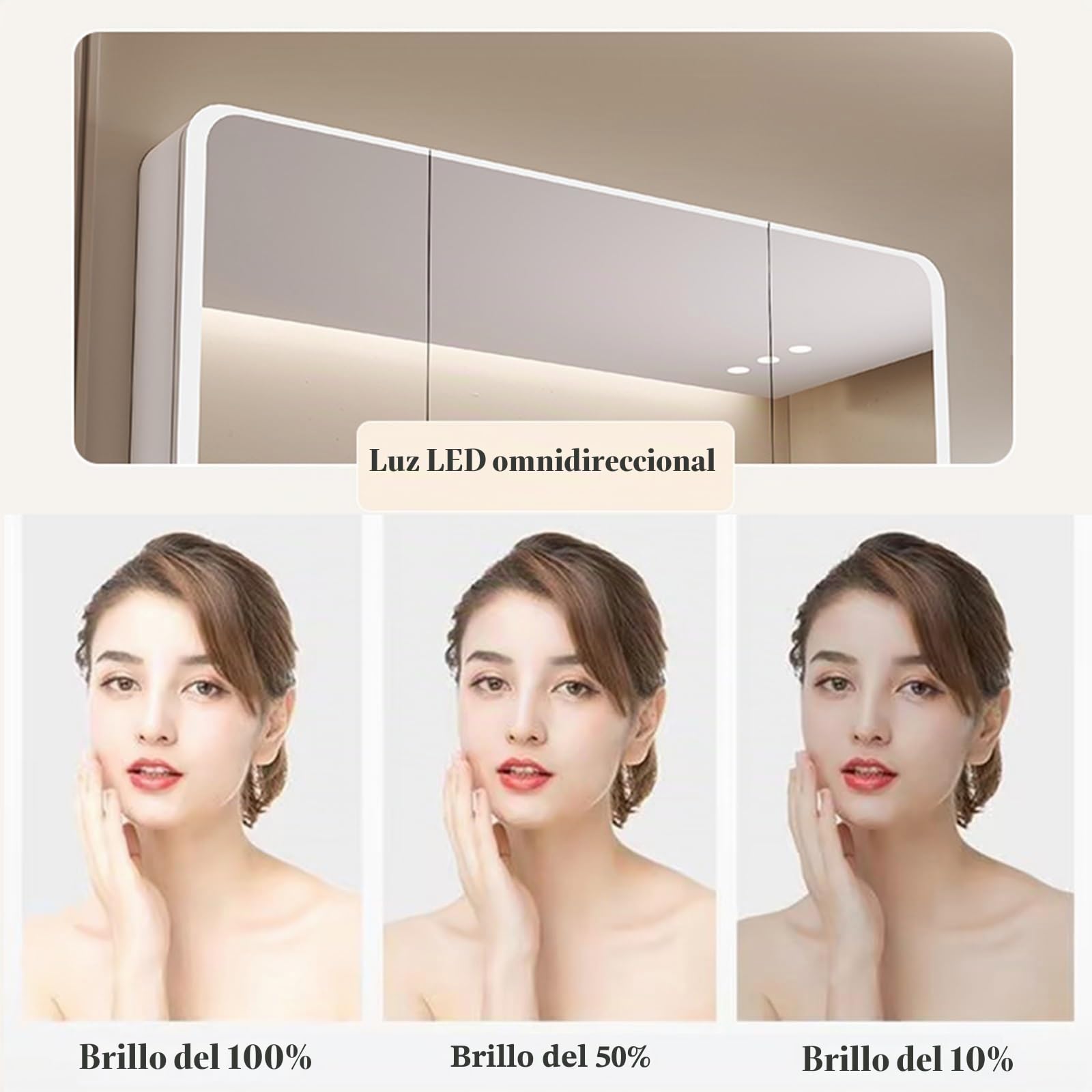 Armario Espejo de Baño Con Luz, Almacenamiento Y Antivaho - Montaje en Pared Con Enchufe (Blanco, 70cm/27.6in)