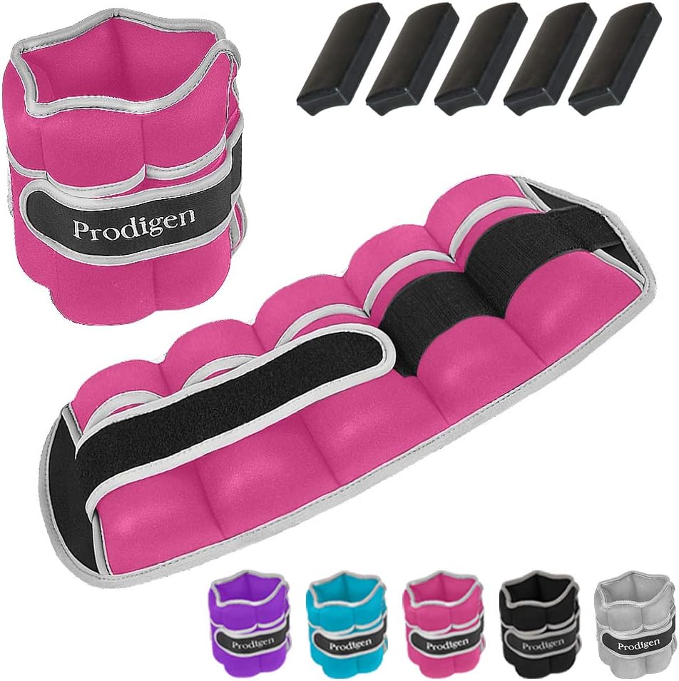Prodigen 1Pair 10Lbs Adjustable Ankle Weights for Women & Men, Leg Weights Wrist Weights for Men 1-5 Lbs with Removable Weights Iron Bar for Walking, Jogging, Gymnastic- Black Grey Pink Blue Purple