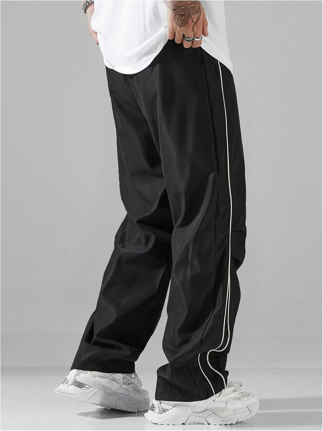 Men's Contrast Binding Parachute Pants Y2K Drawstring Baggy Casual Pants Streetwear - Image 3