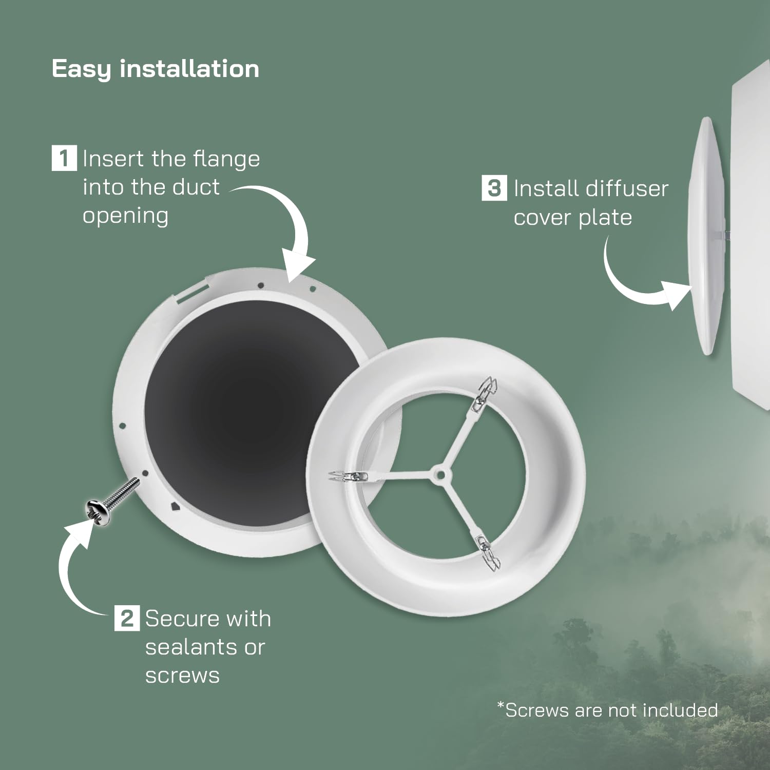 Vent Systems Difusor universal ajustable de plástico blanco de 6 pulgadas, cubierta de ventilación redonda para pared, conducto de techo, deflector de ventilación de aire de registro en línea