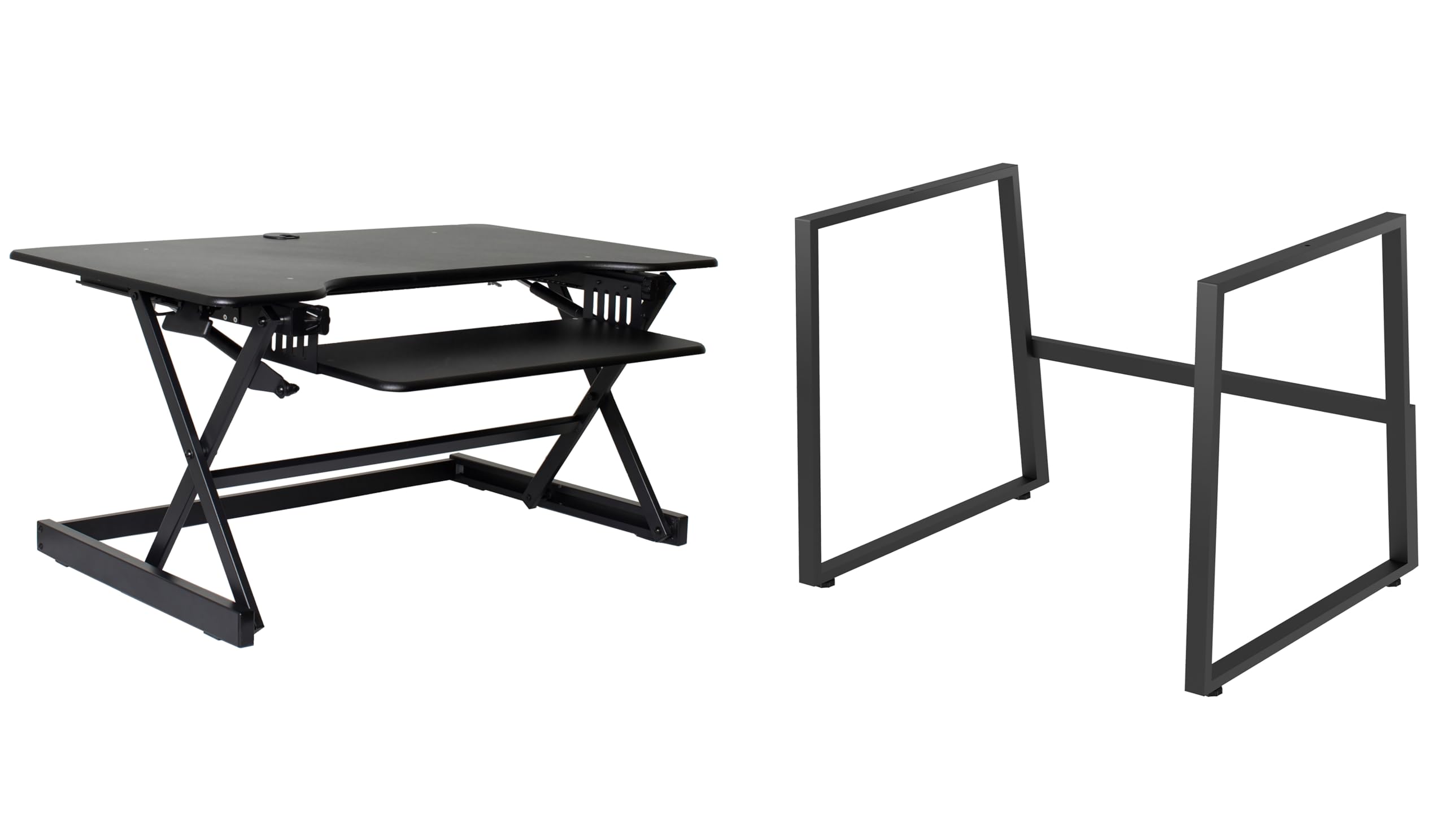 Rocelco 40" Large Height Adjustable Standing Desk with AC Outlet USB Charger and Floor Stand Bundle - Tall Dual Monitor Riser Computer Workstation - Keyboard Tray - Black (R DADRB-40-ACUSB-FS2)