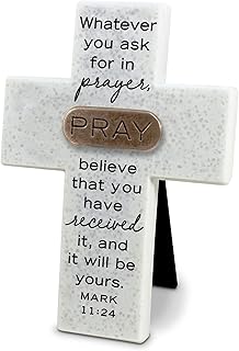 Lighthouse Christian Products Pray Copper Title Bar Cast Stone Easel Cross