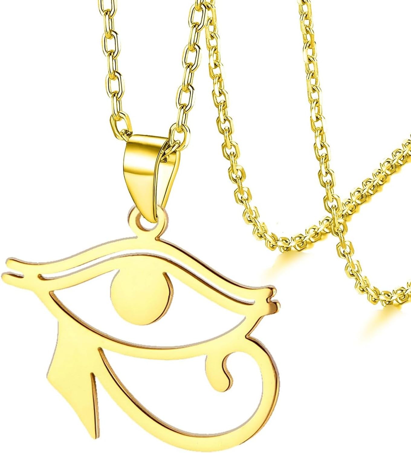 LGBBTI Ankh Cross Pendant Necklace for Men Women Eye of Horus Protection Jewelry Stainless Steel Ancient Egyptian Amulet Necklace, Gold Eye of Horus Necklace
