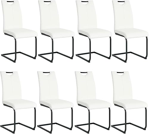 Miniatura 15 de Juego de 6 sillas de comedor modernas de piel sintética con respaldo alto y patas de metal plateado para cocina, comedor, color blanco Blanco con