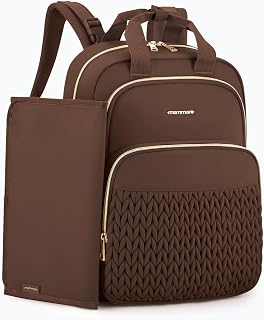 mommore 기저귀 가방 백팩, 단열 포켓이 있는 세련된 여행용 아기 가방, 유아용 교체 패드 및 유모차 스트랩 (커피-27L, 라지)