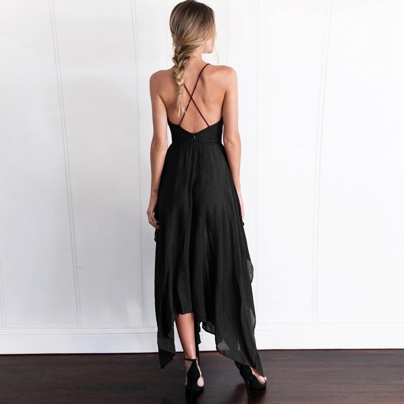 Vestito Donna Eleganti Senza Maniche Scollo a V Bodycon Senza Schienale Vestito Estivo Spaghetti Strap Aderente Vestito con Spacco da Cocktail Festa Party
