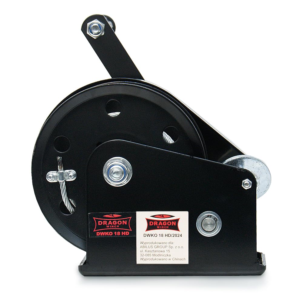 Dragon Winch Argano manuale 1800 lbs / 810 kg con gancio e Cavo in Acciaio 10m per piccole imbarcazioni, moto, veicoli e officina | Verricello manuale con Freno a frizione autofrenante