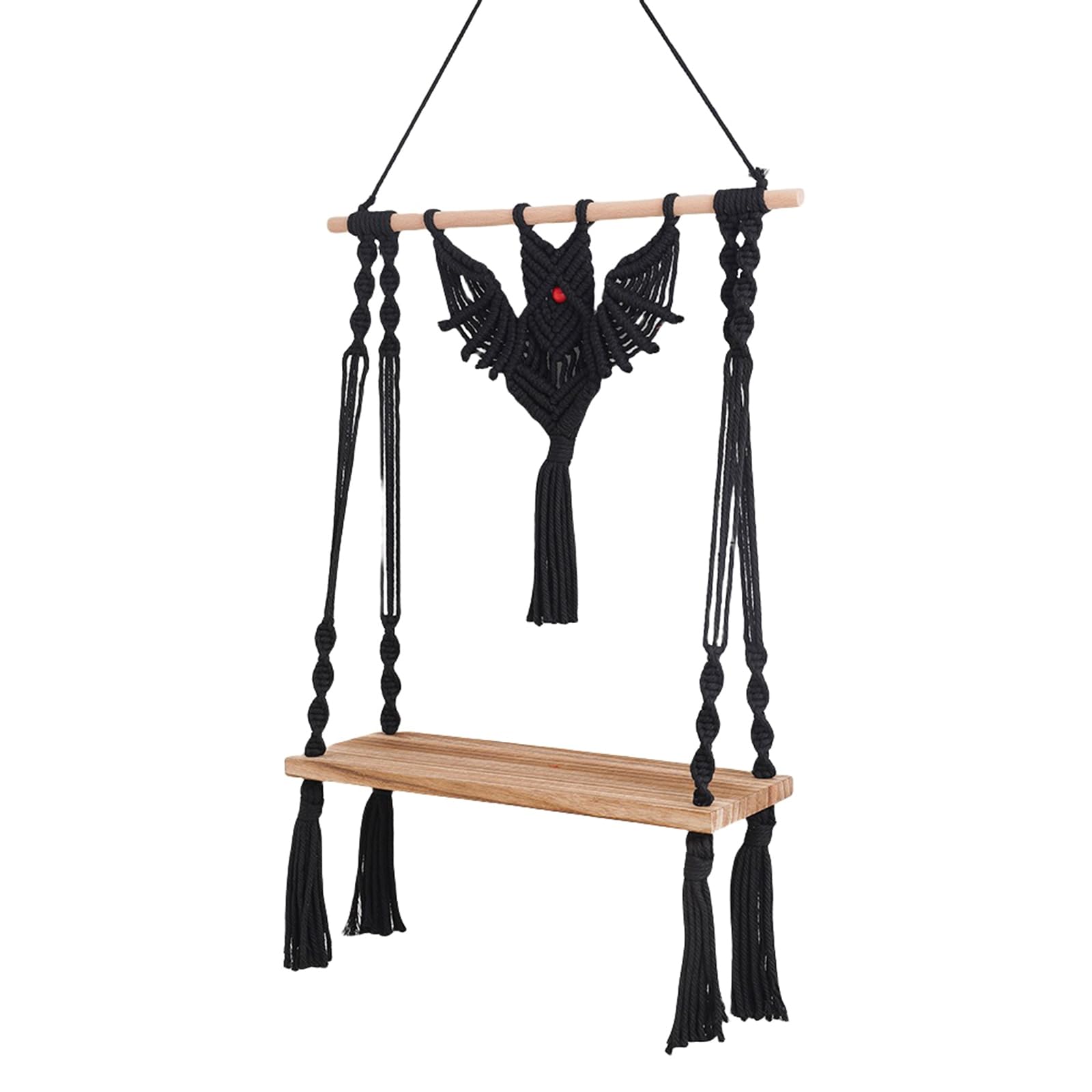 Kalttoy Multicolor Handwoven Bat Macrames Tapestry Wall Hanging Shelf For Home Decors Halloween Cotton Rope Floating Storage Rack Shelves Halloween Bat Tapestry Shelf
