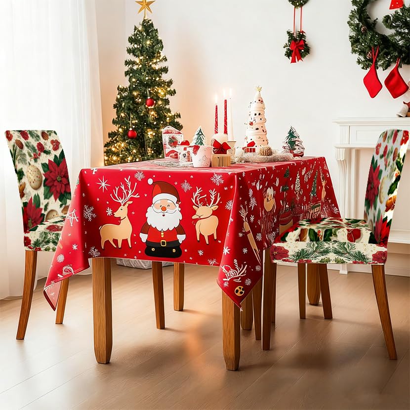 Image of Poinsettia Christmas Dining Chair Covers Set of 4, Slipcovers