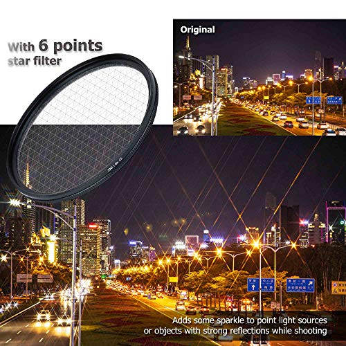 Image of JJC 49mm Star Filter Cross Screen Starburst Filter Kit for Camera Lens | for Canon EOS R100 R50 R10 with RF-S 18-45mm Kit Lens, for Canon M50 M5 M6 Mark II M200 with EF-M 15-45mm Kit Lens & More